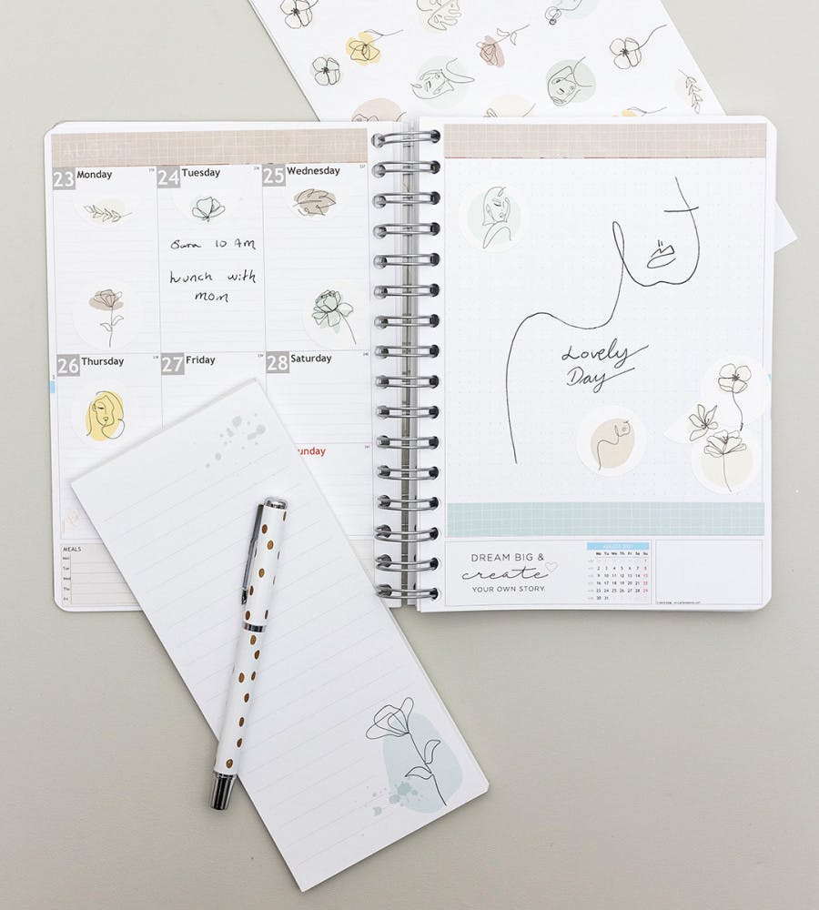 Notepad Floral Lines 2 Pack - White/Turquoise