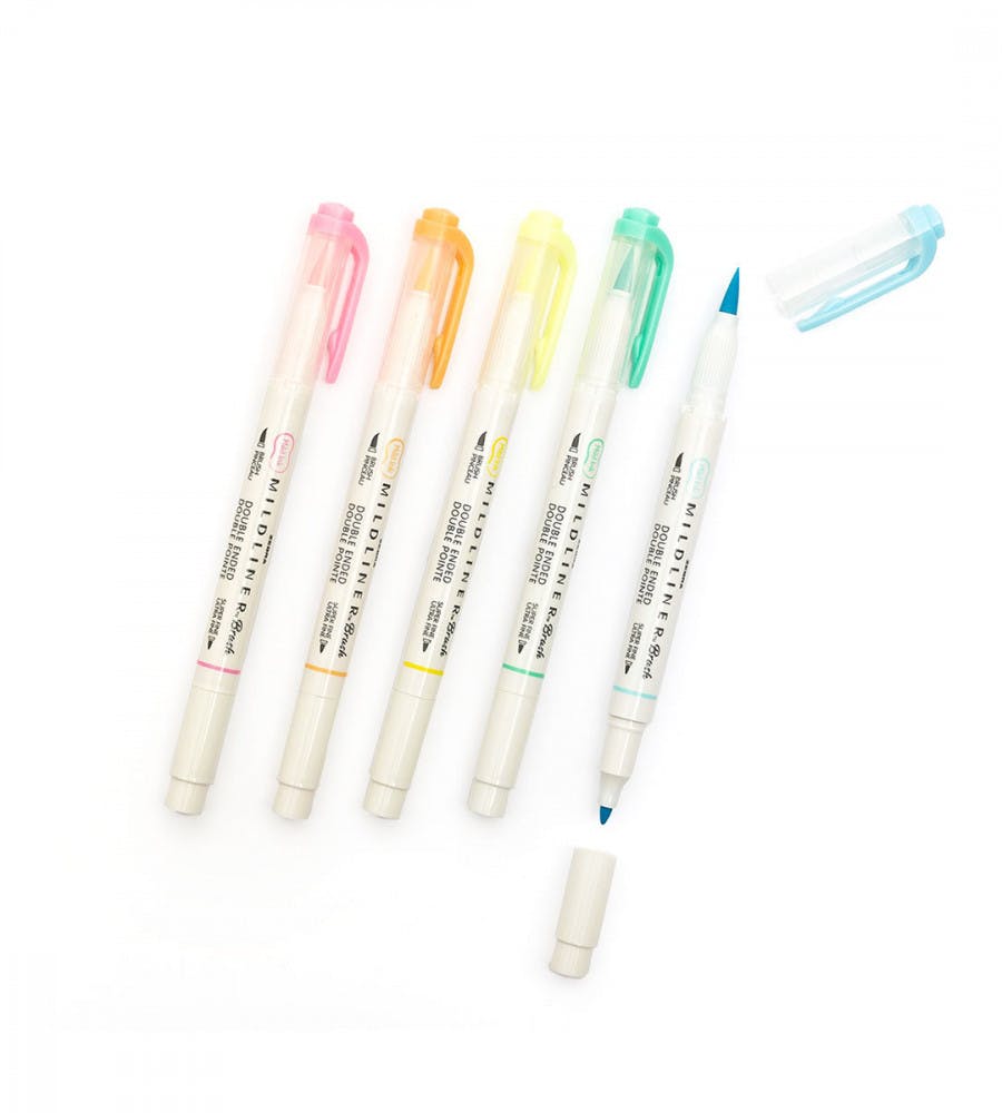 Överstrykningspenna Zebra Mildliner Brush Fluorescent 5-pack
