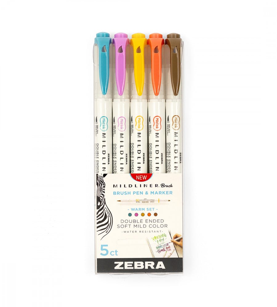 Tusjer Zebra Mildliner Brush Warm 5-pakk