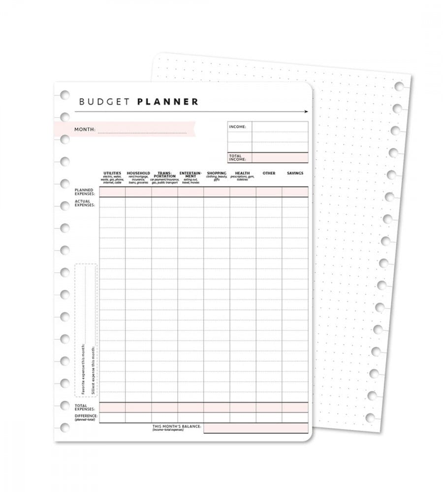 Snap-in Refill Pages Budget Planner Detailed 12 Pack A5