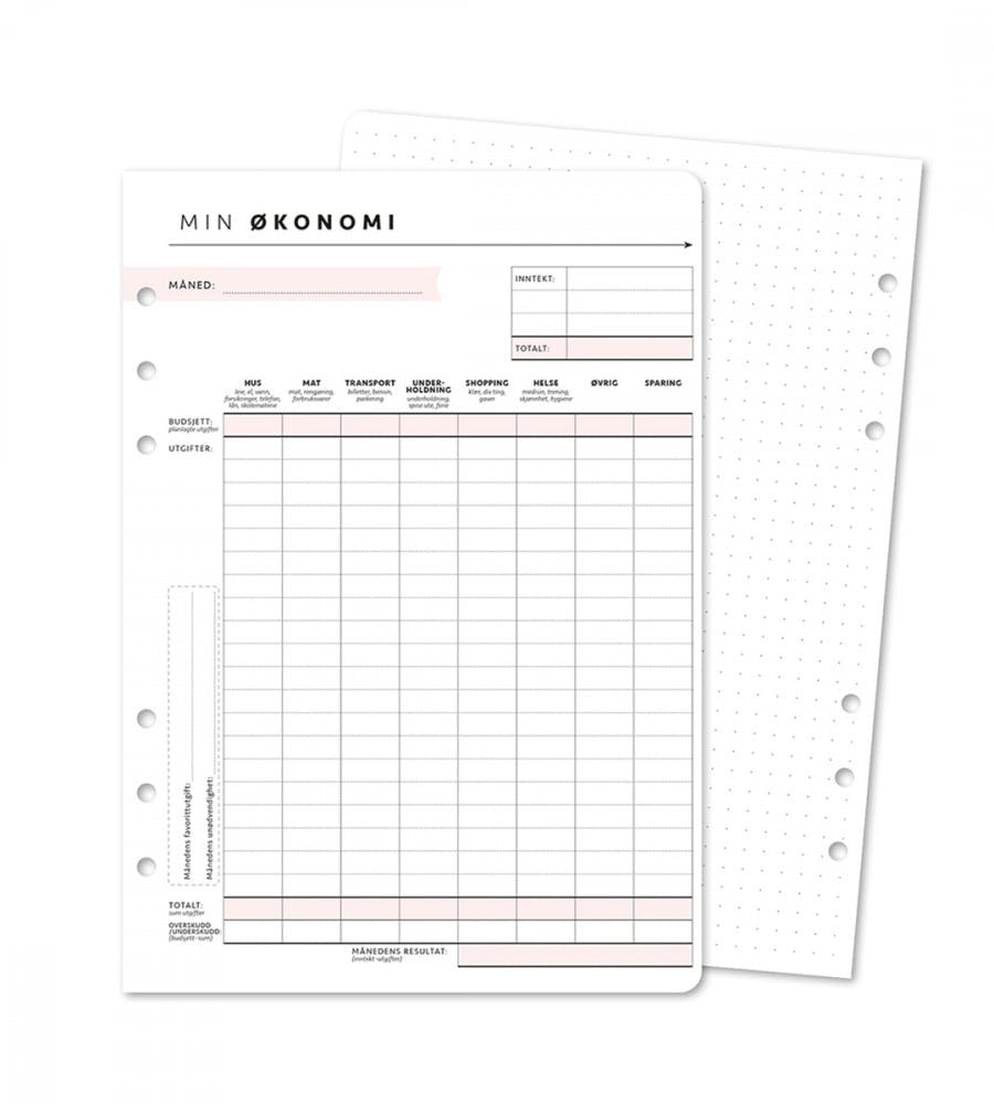 Refill-sider konomi detaljert budsjett 12-pakk A5 (Systemkalender)