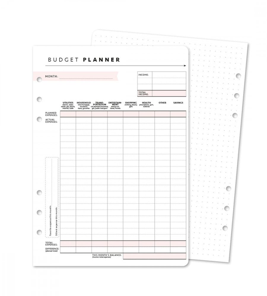 Refill Pages Budget Planner Detailed 12 Pack A5 (Organiser)
