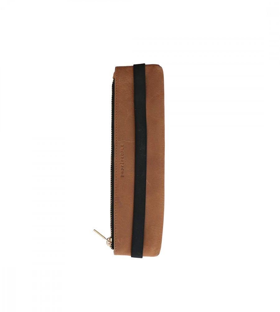 Federmppchen aus Leder mit Gummiband - Cognac