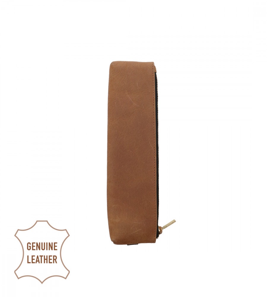 Product Image for Small Leather Pencil Case with Elastic - Cognac
